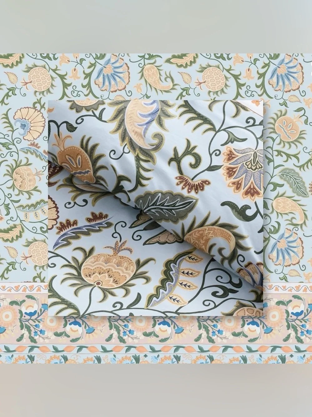 NEW Anthropologie Blue Floral Boho Cotton Queen / King Bedding Duvet & Sham Set